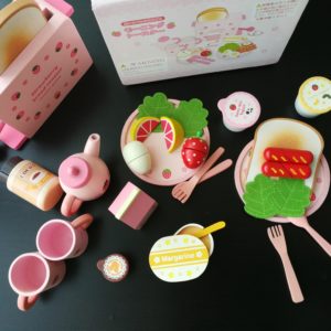 Kids Pink Wooden Toaster Breakfast Cooking Pretend Toy Set